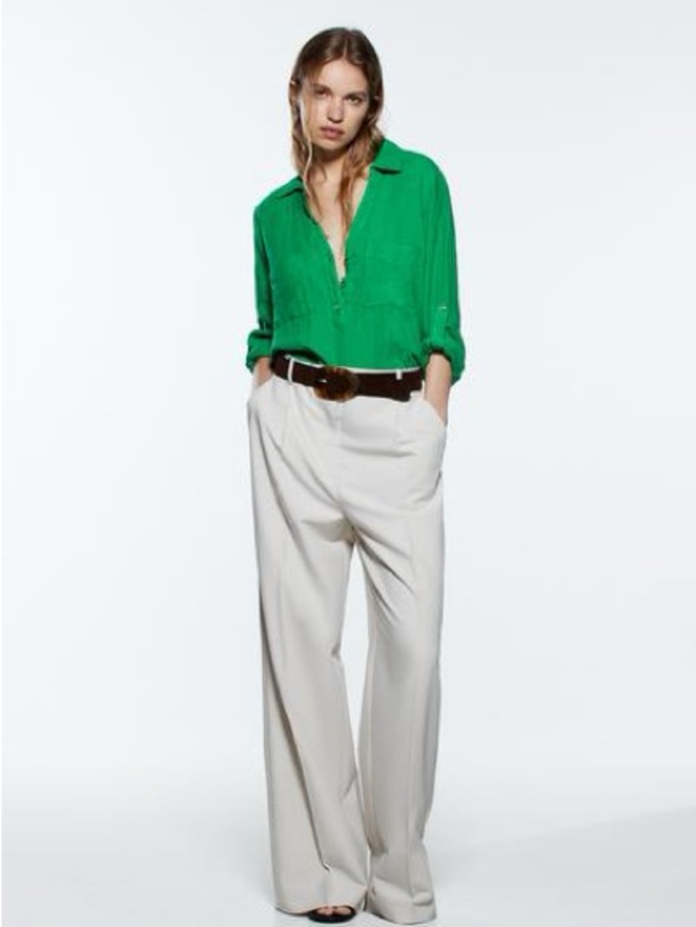 Linen v-neck button down
